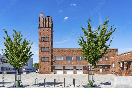 Historic fire station with clinker brick architecture, Welzow, Spree-Neiße, Niederlausitz, Lusatia, Brandenburg, Germany