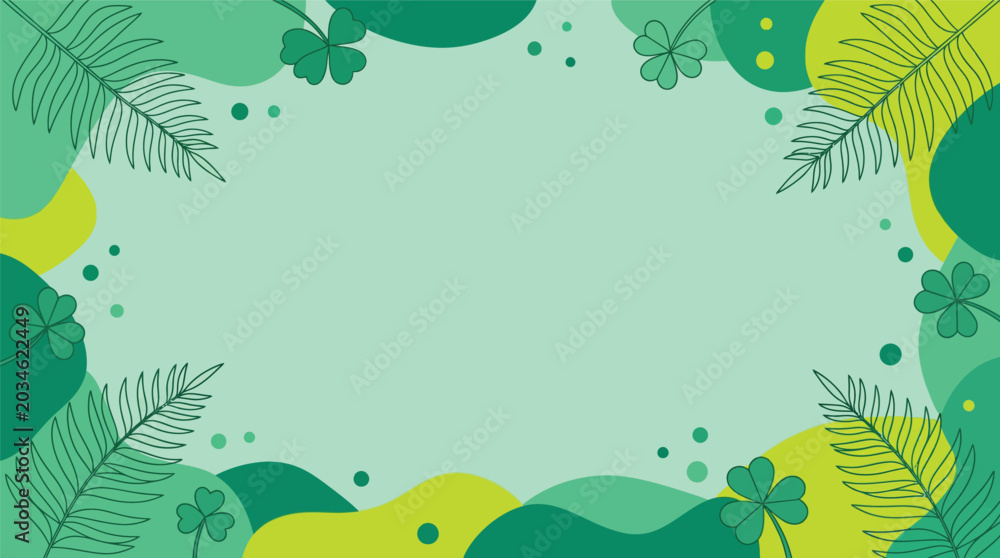 Fototapeta premium Abstract green tropical foliage background with decorative leafy border.