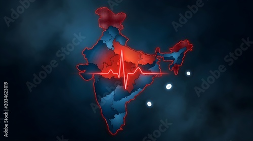 Dynamic Heartbeat of India Illustrative Map Representing Critical National Health and Economic Stress