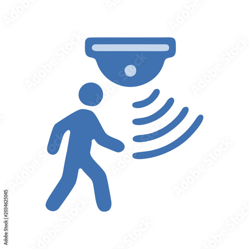 Security system icon with person and surveillance camera illustration