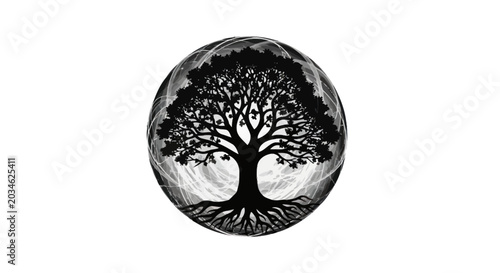 Foto Mystical Tree of Life Silhouette in Orb with Swirling Energy
