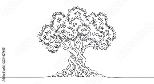 Tableau sur toile Whimsical One Line Drawing of a Lush, Twisted Tree