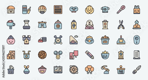 Colorful icon set collection illustration