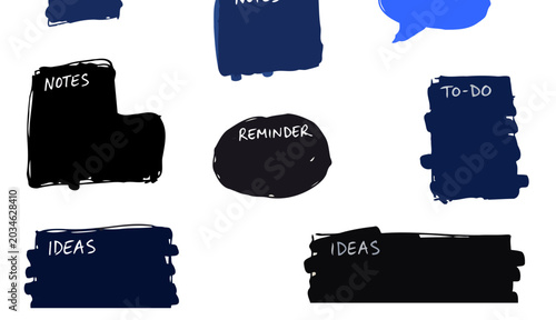 Hand Drawn Marker Scribble Notes and To-Do List Vector Set with Handwritten Labels for Productivity Planning Organization and Creative Brainstorming in Blue and Black Ink