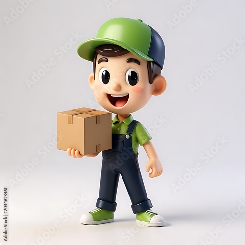 cheerful delivery boy character carrying package for shipping service
