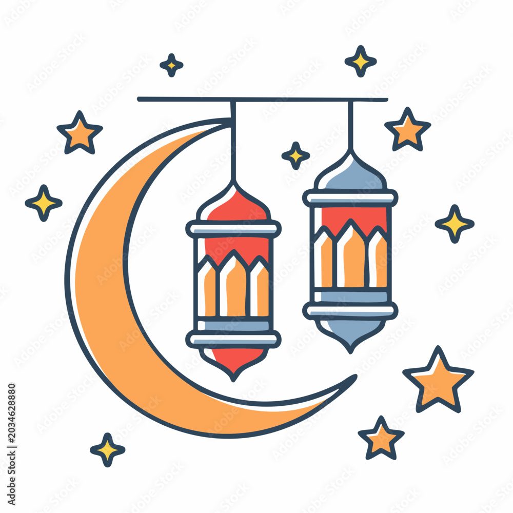 Fototapeta premium Ramadan Lanterns and Crescent Moon Icon