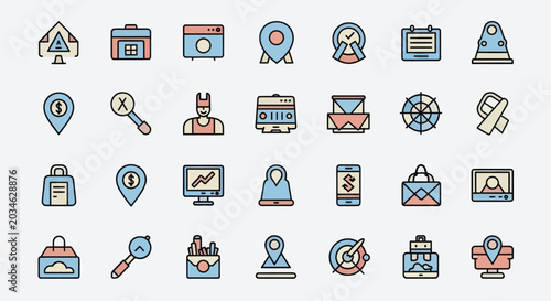 Colorful icon set for digital communication
