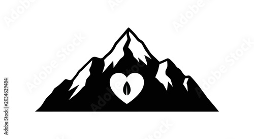 Tableau sur toile Mountain Peak Silhouette with Heart and Seed Icon