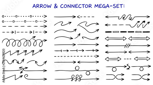Professional Hand Drawn Vector Arrow and Connector Mega Set for Infographic Design Flowcharts User Experience Mapping and Creative Sketching with Various Directional Pointers and Scribble Lines