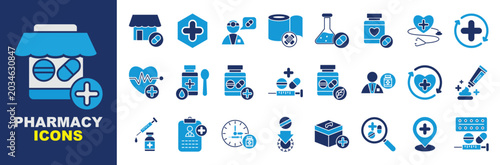 Photos Pharmacy Flat Blue Icon Sheet