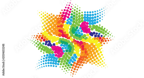 Abstract rainbow halftone star vector, colorful geometric dot pattern logo, vibrant pop art starburst graphic, creative multicolor swirl design