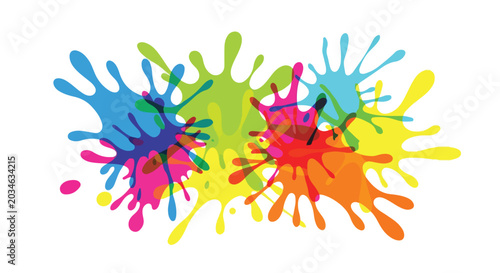 Colorful paint splash vector, vibrant ink splatter background, abstract rainbow liquid blotches, creative artistic dye stains for graphic design