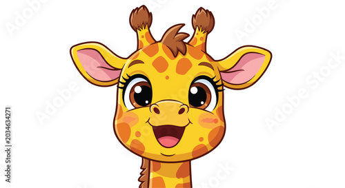 Photography Cute baby giraffe cartoon character, adorable yellow safari animal head vector,