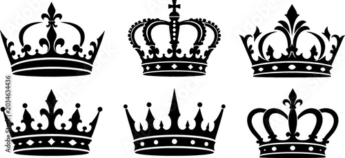 Tableau sur toile Luxury Royal Crown Silhouette Icon Set with Vintage King and Queen Coronet Symbo