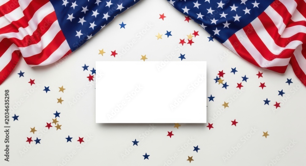 Fototapeta premium American flag stars and blank card on white background