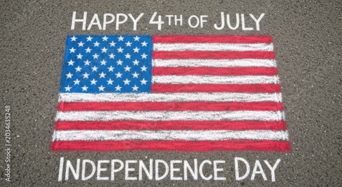 American flag drawn on pavement with happy 4th of july text