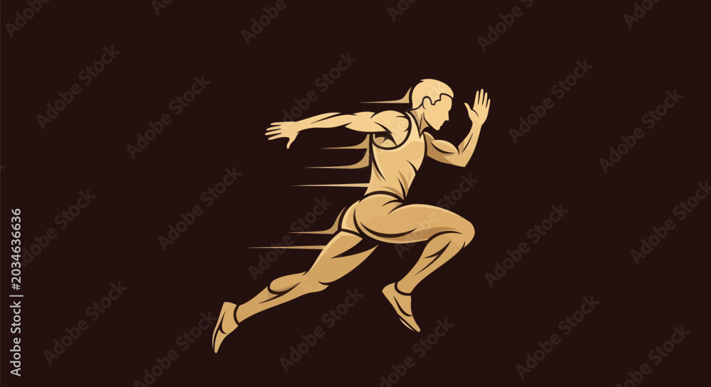 Obraz premium Running athlete silhouette in gold