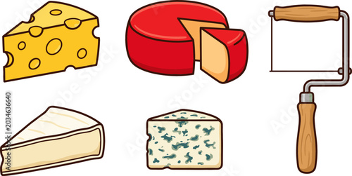 Obraz na płótnie Different Cheese Types Vector Set Featuring Swiss Cheddar Gouda Brie Blue Cheese