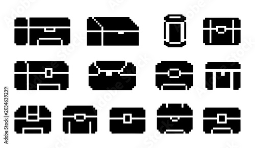 Schilderij op canvas Treasure Chest Icons, Pirate Loot Boxes, Vintage Storage Containers, Set of 12 V