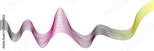 Tableau sur toile A colorful abstract wave of lines, transitioning from gray to pink and then yellow
