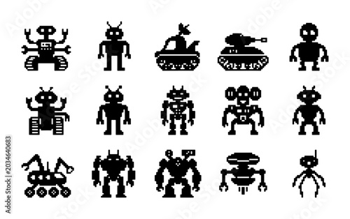 Tableau sur toile Robot Icons Set, Futuristic Android Silhouettes, Sci-Fi Android Characters, Mech