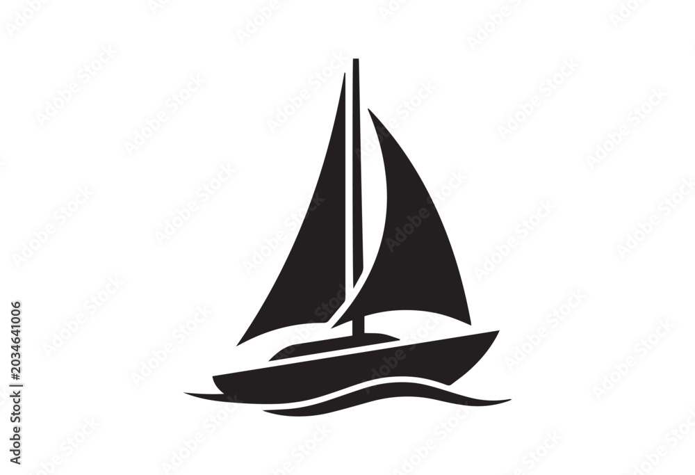 Fototapeta premium Minimal sailboat silhouette. Sailing ship vector illustration.
