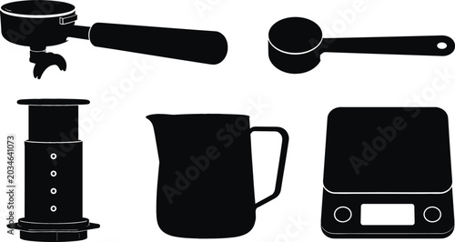 Photos Professional Barista Espresso Coffee Accessories Silhouette Vector Icon Set Feat