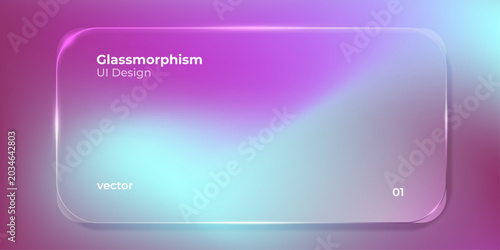 Bilde på lerret Purple cyan glassmorphism UI background – soft aqua frosted glass card holograph