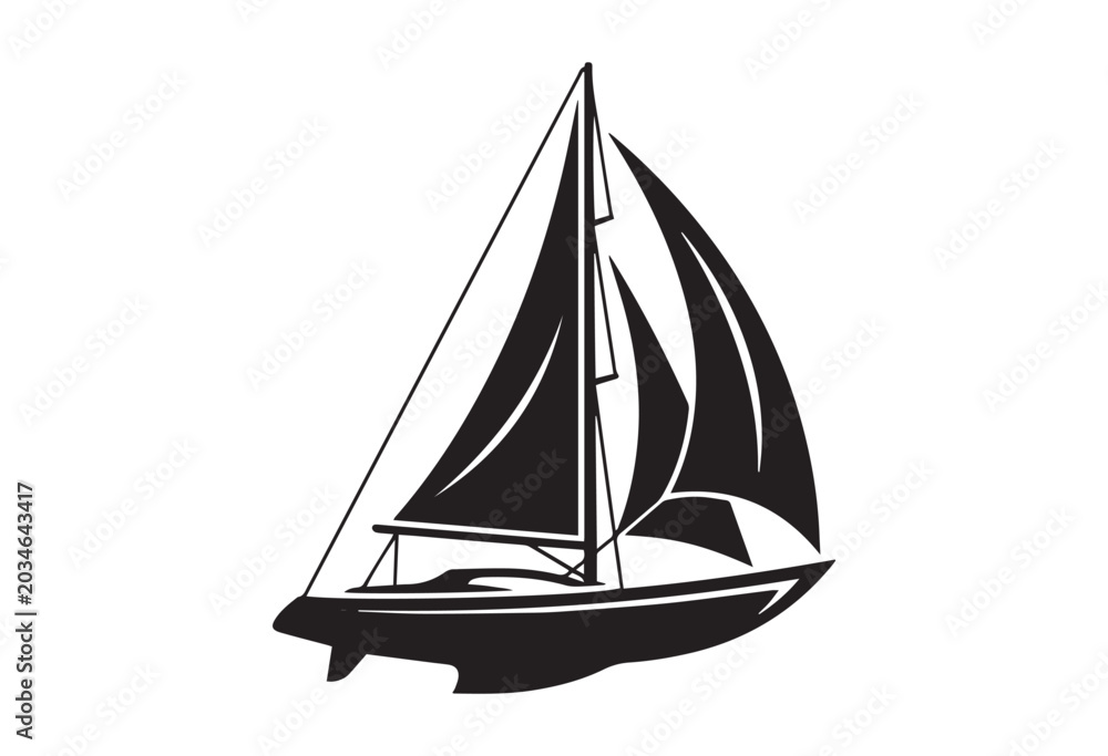 Fototapeta premium Minimal sailboat silhouette. Sailing ship vector illustration.