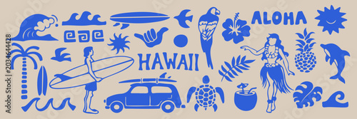 Set of beach flower birds icons.