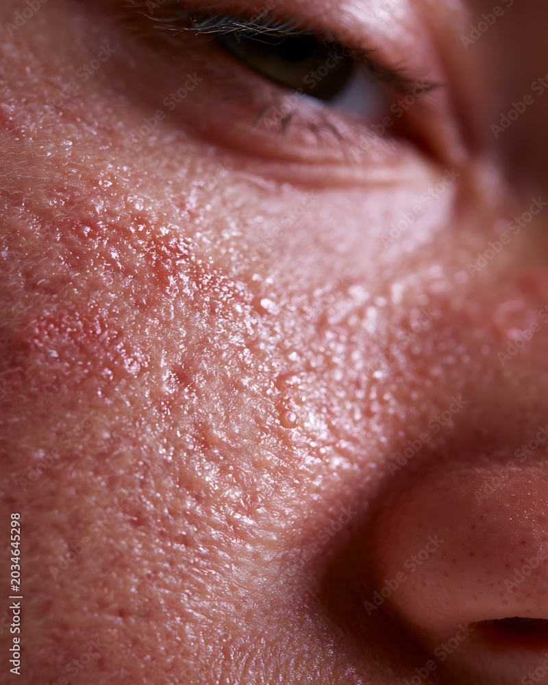 Fototapeta premium macro close-up of mature eczema skin with rough texture and inflammation, realistic skin detail and visible pores