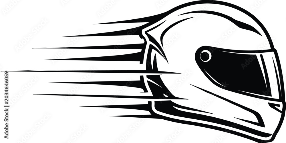 Fototapeta premium Racing helmet illustration with speed lines black and white vector graphic