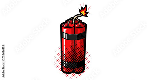 Photos Dynamite Sticks Explosive Bomb with Burning Fuse, Pop Art Style