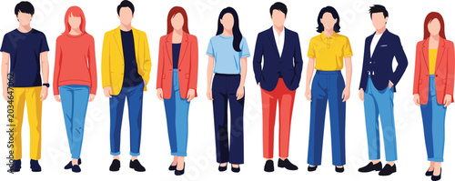 Canvastavla Stylized fashion illustration, diverse outfits, casual and semi-formal clothing,