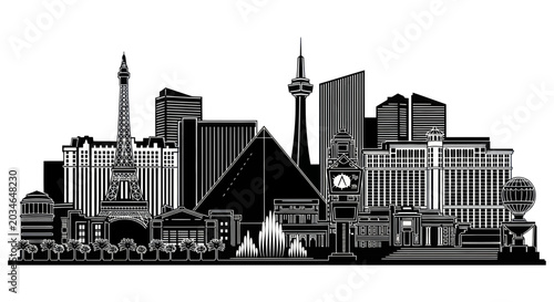 Photography Las Vegas Skyline Silhouette, Iconic Buildings, Entertainment Capital