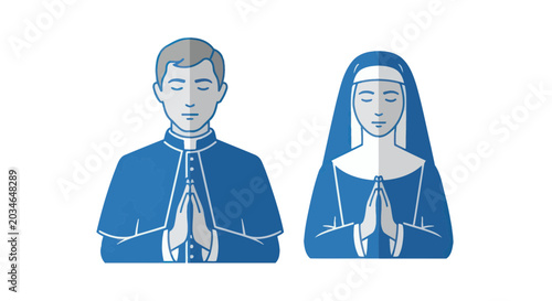 Schilderij op canvas Priest and Nun Praying Together, Religious Figures, Faith and Spirituality Conce