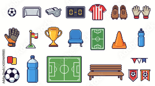 Cute Pixel Art Football and Soccer Sprite Sheet Retro 8 Bit Assets