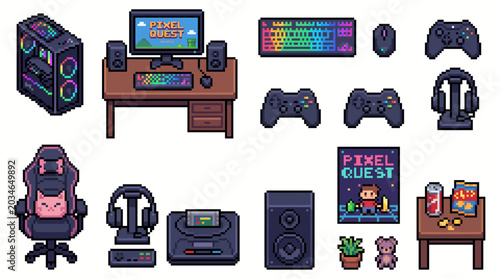 Cute Pixel Art Gaming Room Sprite Sheet Retro 8 Bit Assets