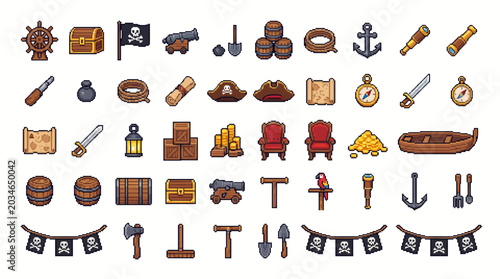 Kawaii Pirate Adventure Pixel Art Objects Retro RPG Sprite Sheet