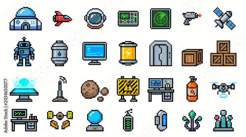 8 Bit Space Station Pixel Art Collection Cute Retro Game Sprites