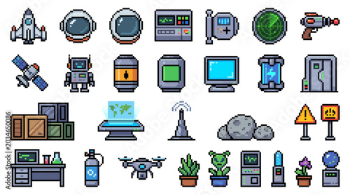 Cute Pixel Art Space Station Sprite Sheet Retro 8 Bit Sci Fi Assets