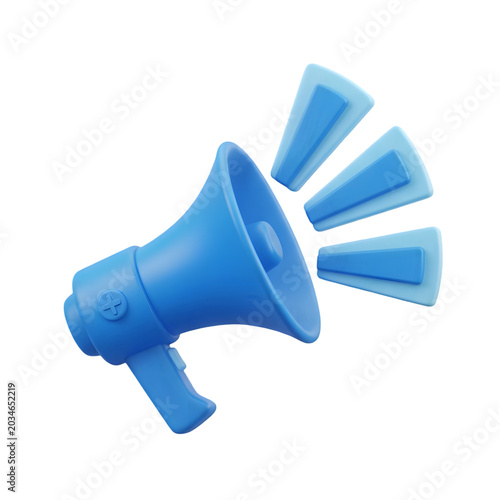 3D Blue Megaphone Icon with Sound Waves
