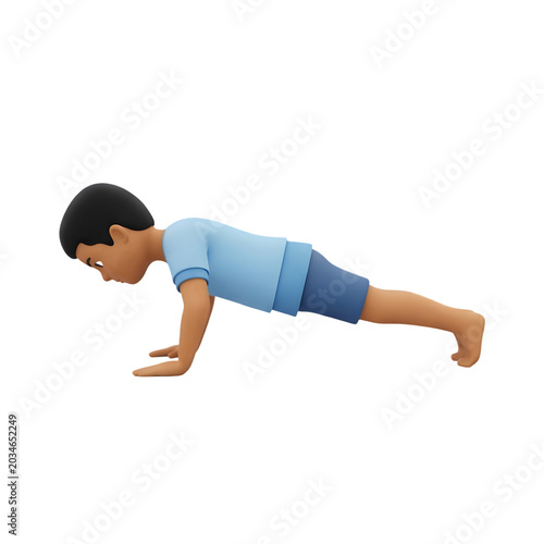 3D Cartoon Boy Doing Push-ups