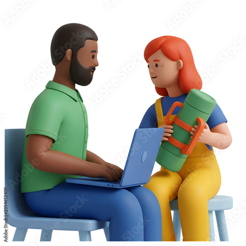 3D Render of Two People Collaborating on a Laptop