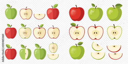 Bild auf Leinwand Collection of red and green apples, whole and sliced, showcasing fresh fruit varieties on a transparent background