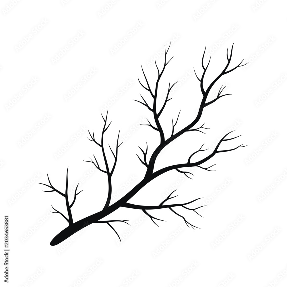 Fototapeta premium Bare Branch Silhouette Against White Background Minimalist Vector Illustration