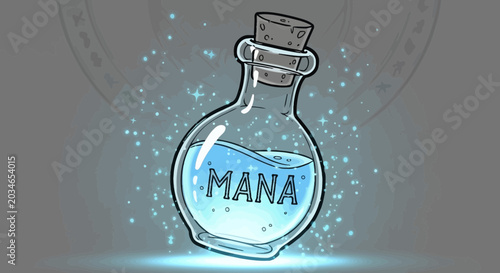 Bild auf Leinwand Glowing blue mana potion bottle.