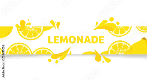 Fresh Lemonade Splash Banner with Slices and Drops, Refreshing Summer Drink