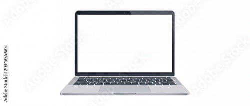 Modern laptop with blank screen isolated on white background perfect for mockups and digital presentations