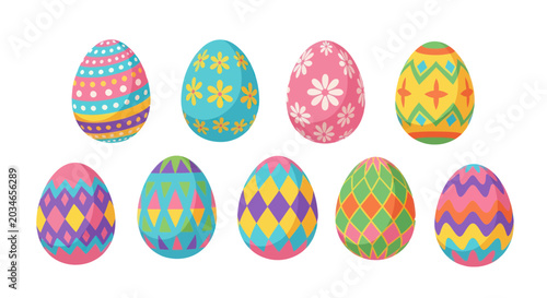 Photos Colorful Easter Eggs Collection, Decorated Spring Holiday Symbols